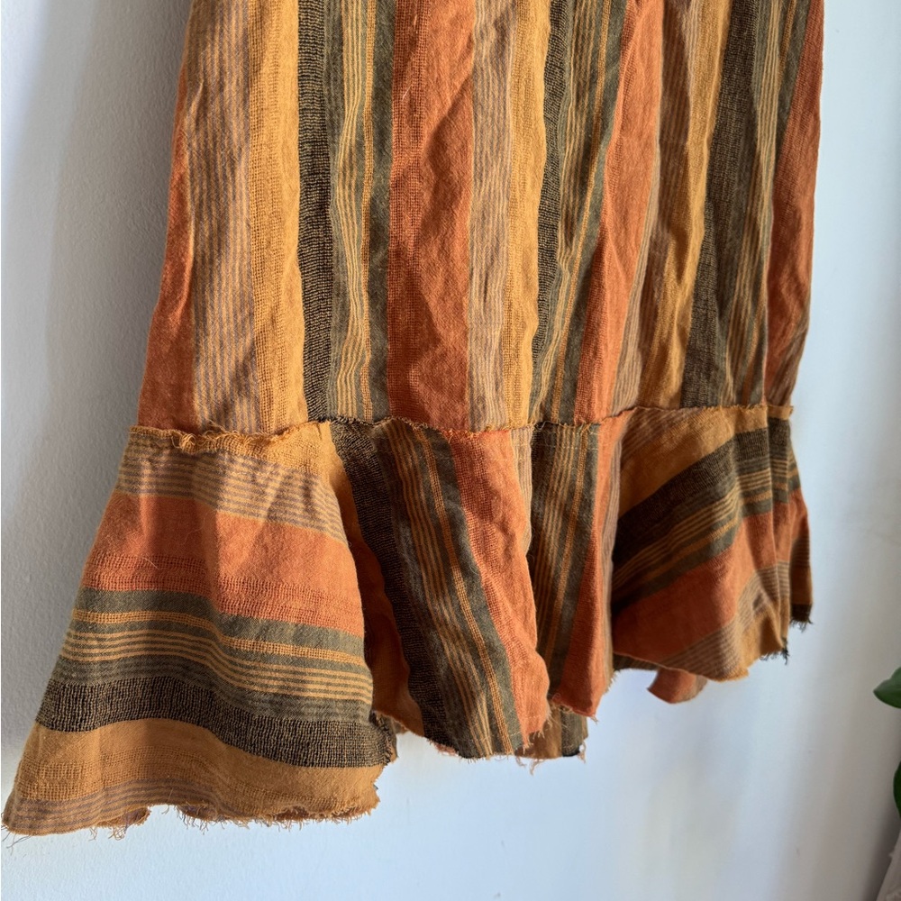 Retro Feminine Striped Orange and Brown Dress - Picture 3 of 5